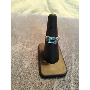 Sterling Silver  Aqua Cz Ring Sz7